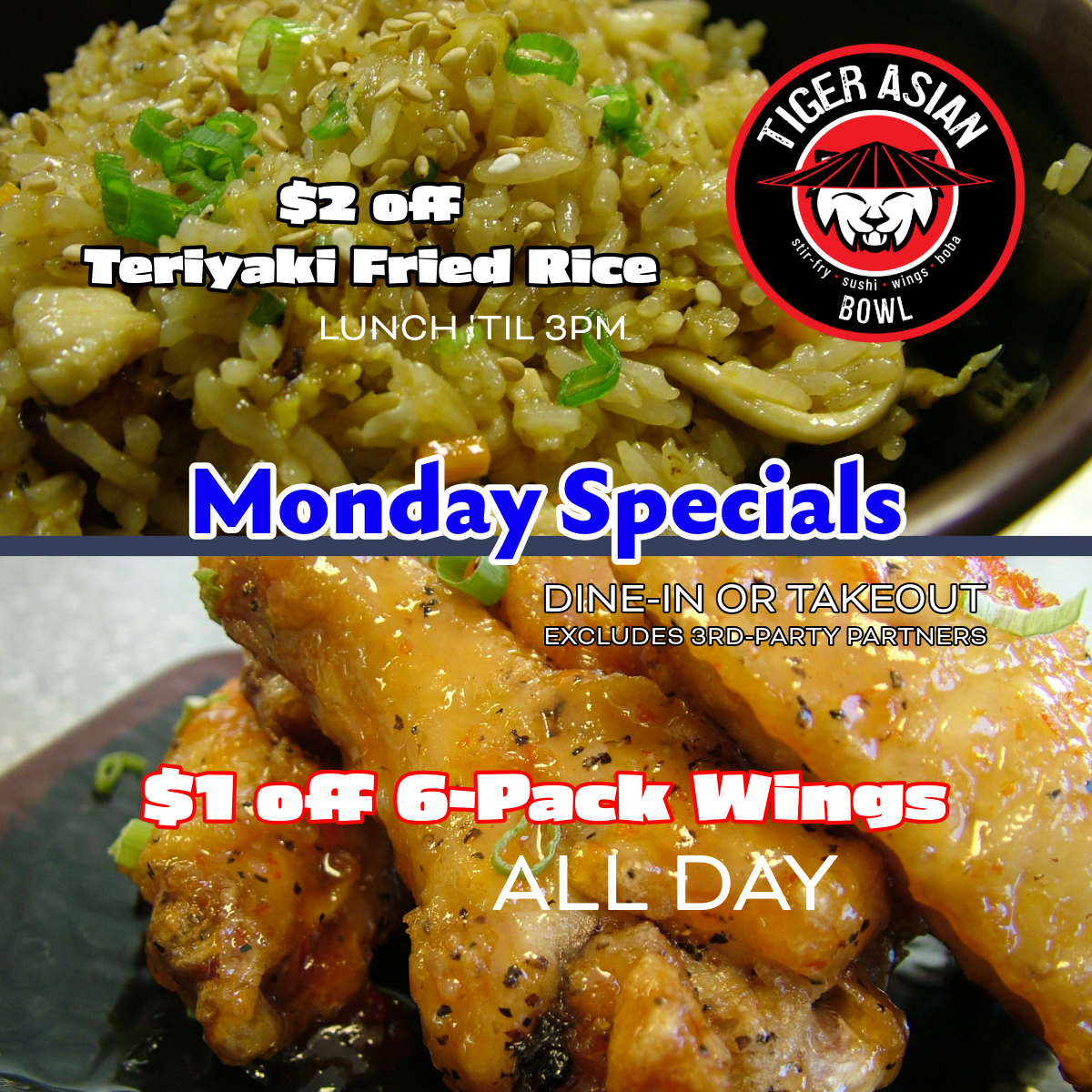 Monday Specials - Wings & Teriyaki Fried Rice